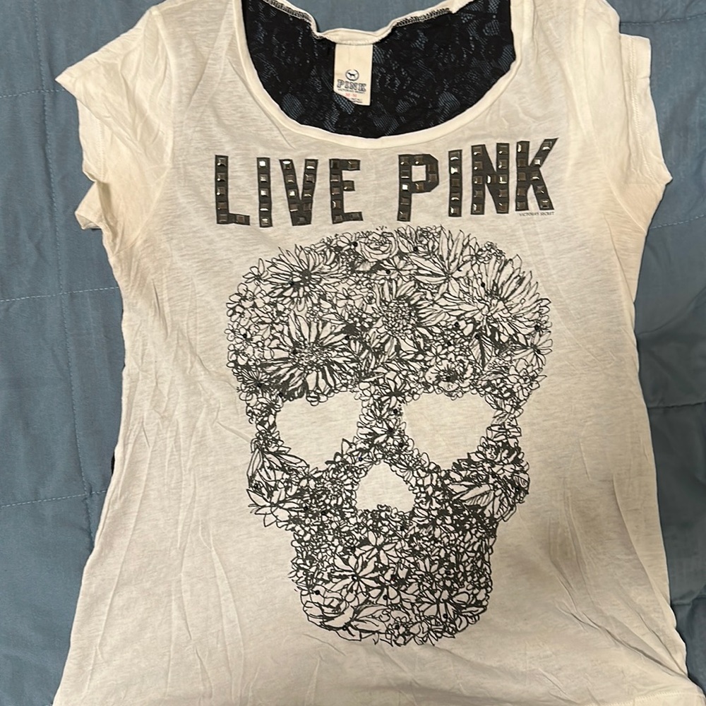 PINK skull tshirt with laced back